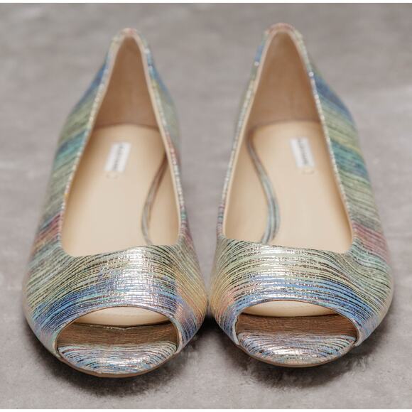 Alex Marie Rainbow Gold Metallic Peep Toe Wedges Womens Size 8 NEW - Picture 2 of 16